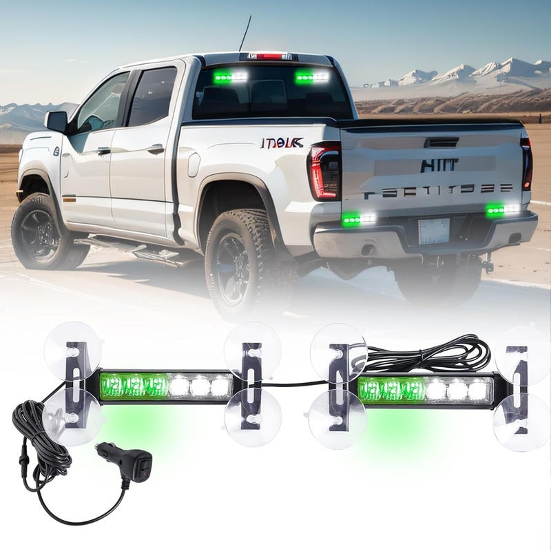 Tiannor 2X 6.1 inch Emergency Strobe Lights Green White 12 LED Warning Flashing Safety Dash Side/Front/Rear Windshield Lights Grill Surface Mount forVolunteer Firefighter Vehicles POV Trucks Car... - Image 1